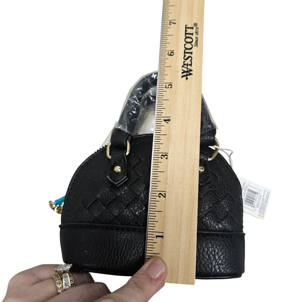 Mini Satchel Women Small Black Woven Dome Crossbody Purse Chain Strap